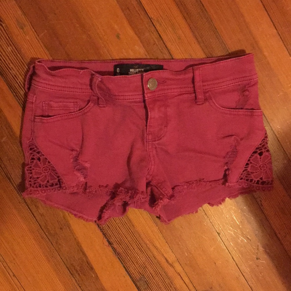 Pink lace jean shorts